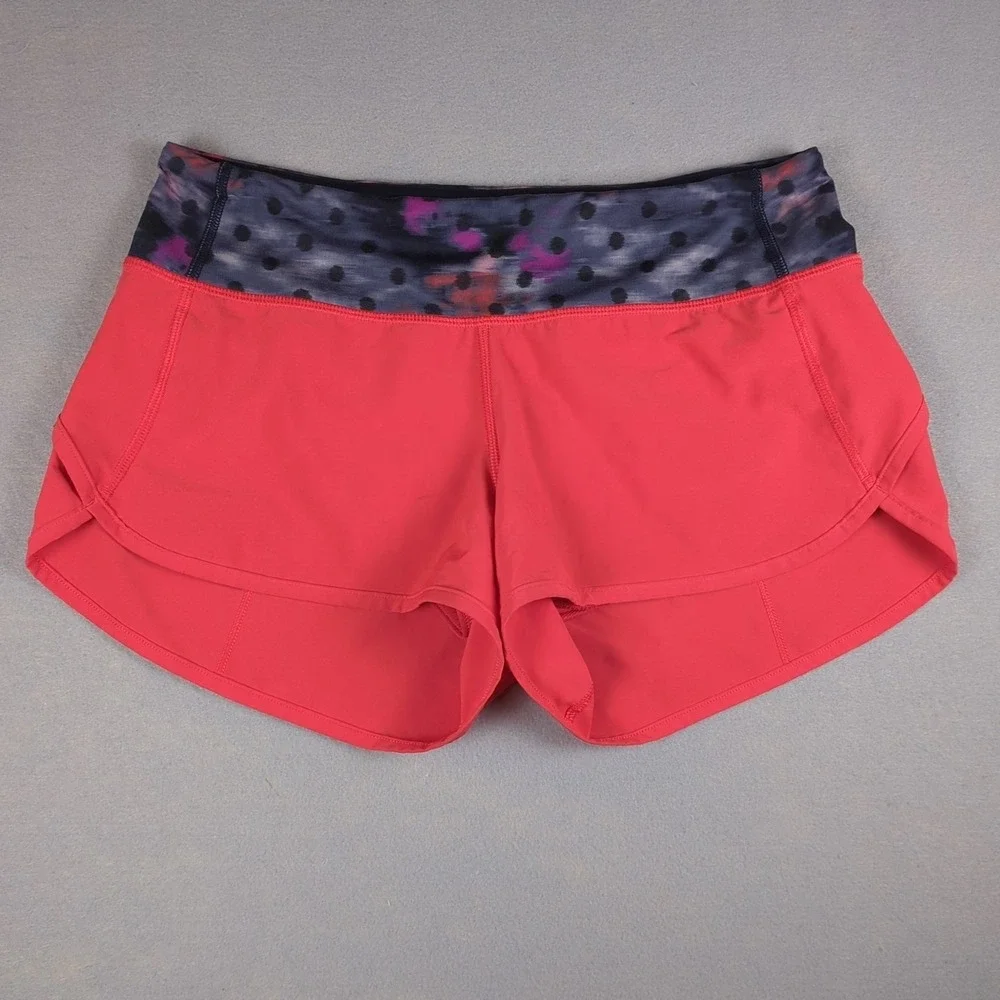 Lululemon Speed Up Shorts Womens 4 Orange Polka Dot Waistband 3
